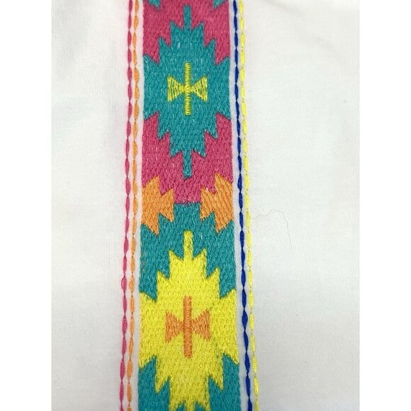 Layerz Shift Dress White Colorful Embroidered Southwestern Oversized S/S Size S - Picture 4 of 15
